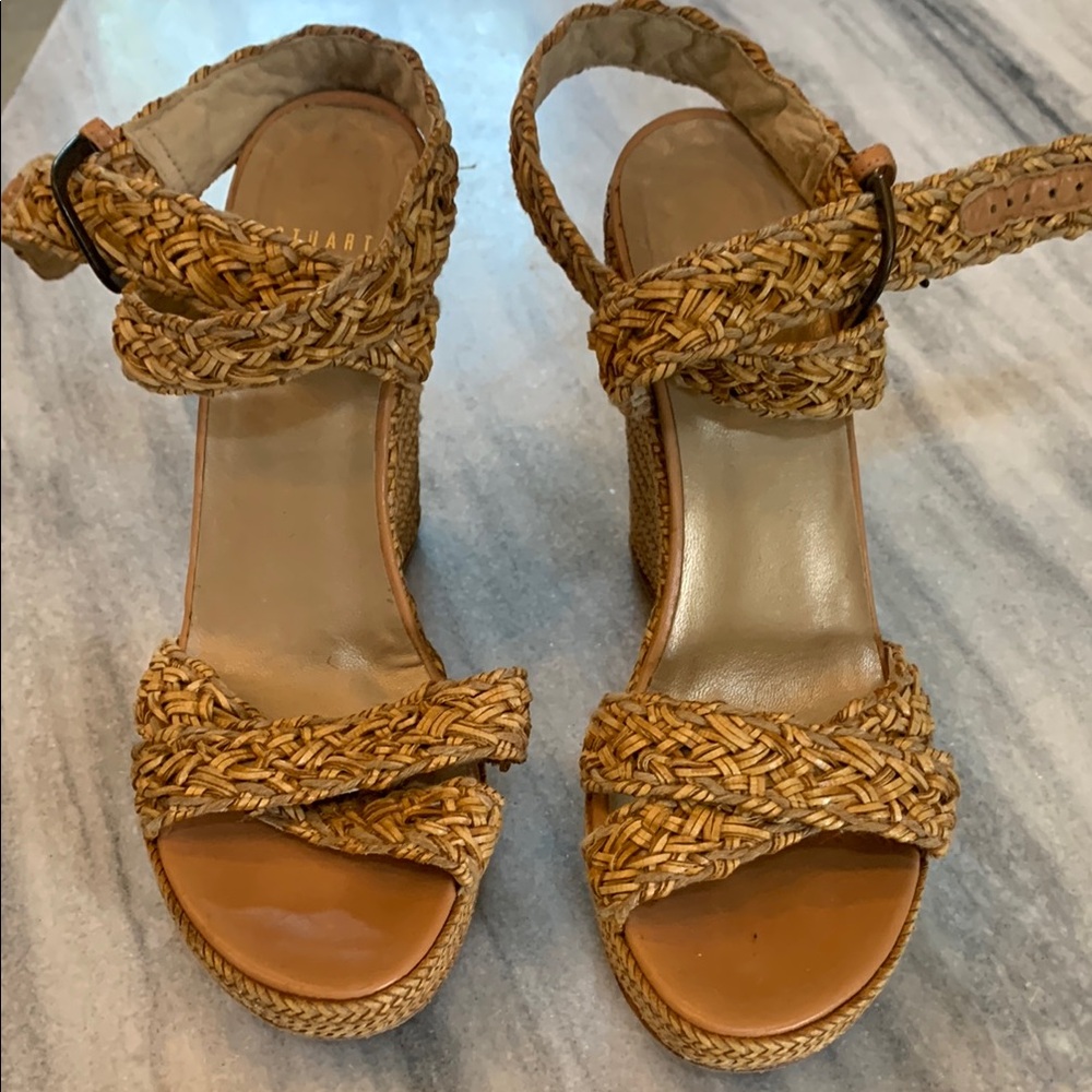 Stuart Weitzman Tan Wedges with Braided Design